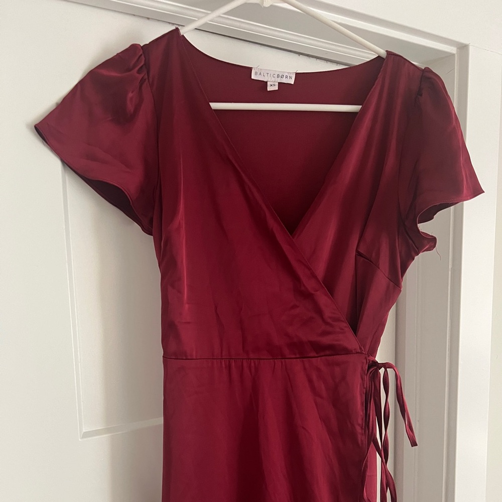 Red Satin Maxi Wrap-front Dress - Picture 8 of 8